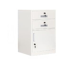 Qobvoeh オフィスキャビネット ファイルキャビネット スチール製 サビ止め塗装 机下収納 大容量収納 鍵付き 引き出し 扉付き 可動棚 頑固 [業務用/オフィス/会社/学校/事務所/病院用] ([引き出し2つ、扉1つ] ホワイト...