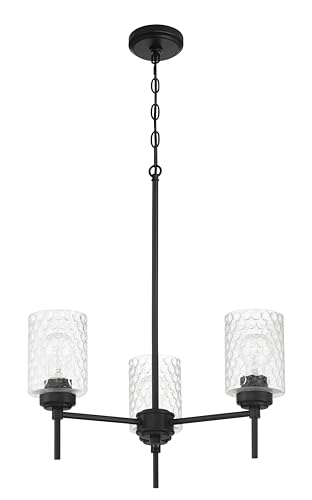 Craftmade - Lustre Claire 3 Light 76.2 cm com acabamento preto plano com vidro bolha transparente