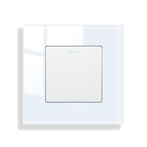 JIMEIDA Single Light Switch Glass White 1 Gang 1 Way Rocker Button Switch Modern Crystal Wall Panel,10A,250V