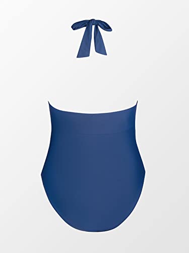 Image of CUPSHE Women Deep V Neck One Piece Halter Swimsuit | Backless,Ruched,Tummy Control,Soft Removable Cups,Flattering Bathing Suit For Vacation And Beach