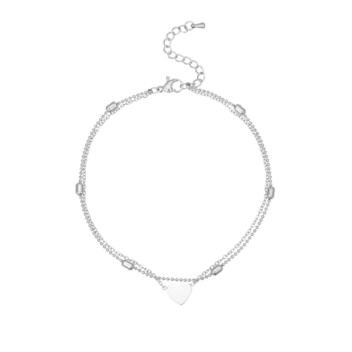 Image of 18K Gold Plated Anklets for Women Dainty Non Tarnish Ankle Bracelets Cuban Link Chain Anklets Layered Heart Beads Rhinestone Anklet Trendy Foot Jewelry