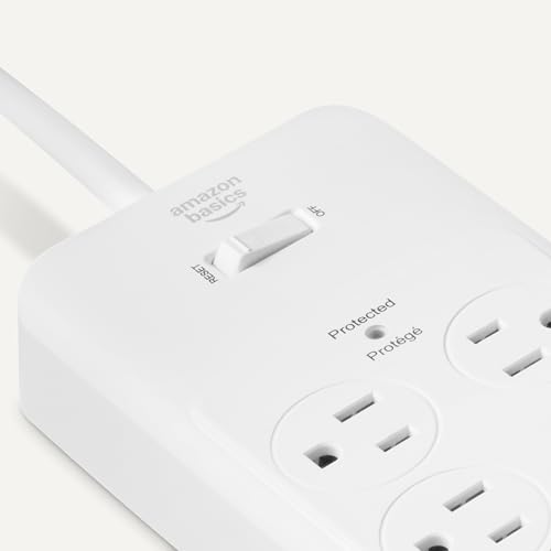 Image of Amazon Basics 12-Outlet Surge Protector Power Strip, 4000 Joules, 8ft Extension Cord, Rectangle, for Home, Office, Gaming Room, White
