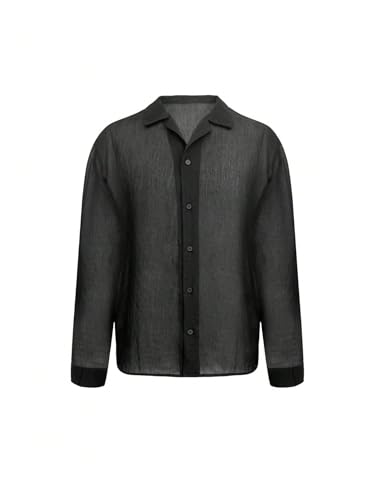 SHENHE Men's Mesh Sheer Long Sleeve Button Down Shirt See Through Party Rave Disco Shirt Top3