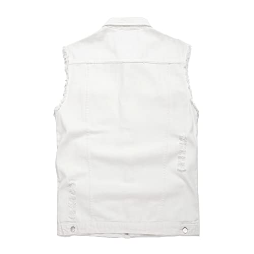 Image of Denim Vest Men Lapel Sleeveless Slim Fit Retro Ripped Casual Jean Vest for Men's