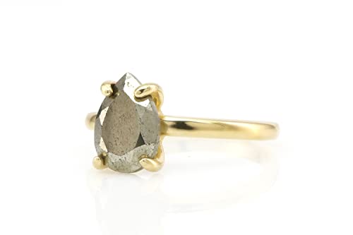 Bague en Pyrite de fiançailles en or et forme poire unique