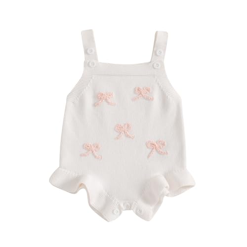 Baby Girl First Birthday Outfit Knitted Romper Bodysuit Bow One Embroidery Sweater Romper Infant Cake Smash Outfit