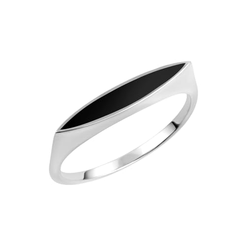 10K White Gold Black Enamel Marquise Signet Ring - Size