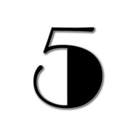 Modern Floating House Number 5, BROADWAY Door Numbers in 3 Sizes (15, 20, 25cm / 5.9, 7.8, 9.8in), incl. Fixings, Colour:Black, Size:15cm / 5.9'' / 150mm Cover