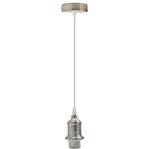 E27 Vintage Ceiling Pendant Light Fitting Modern Retro Industrial Style E27 Base Lamp Holder Pendant Set (Satin Nickel)