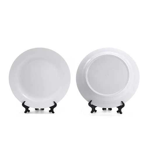 MR.R Sets of 2 Sublimation Blanks White Ceramic Flat Plate with Stand,Porcelain Plates. 10 inch Round Dessert or Salad Plate, Lead-Free, Safe in Microwave, Oven, and Freezer by MR.R - Used condition - Image 2