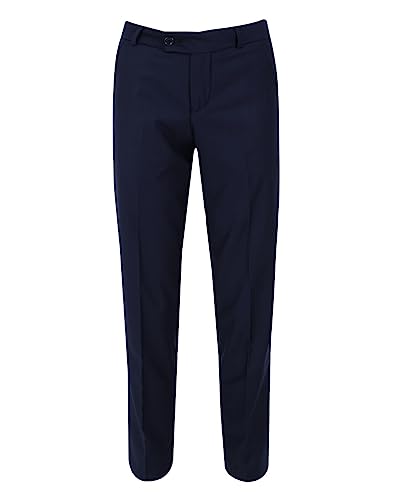 Boys Slim Fit Plain Formal Wedding Party Smart Pants in Navy Blue
