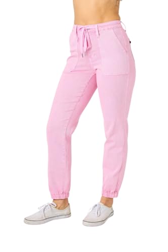 Judy Blue High Rise Garment Dyed Pink Denim Joggers2