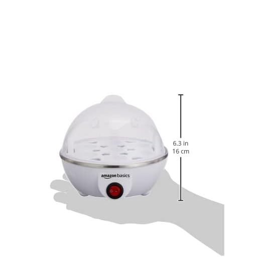 amazon basics Electric Egg Boiler | 350 Watt | Boils Upto 7 Eggs | Automatic Operation, 3 Boiling Modes | Overheat Protection | Stainless Steel Heating Plate, Measuring Cup | 75ml | Plastic | White