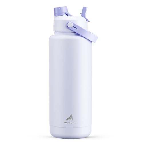 Image of POWCAN 40 oz Insulated Water Bottle with 2-in-1 Straw and Spout Lid, Keep Cold 24H, Leak-Proof, BPA-Free, Double Wall Stainless Steel Water Bottle for Sports, Gym, Travel, and School (Lupine)