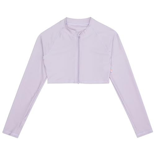 Image of SwimZip Girls' Long Sleeve Zipper Crop Top Rash Guard UPF 50+ Sun Protection