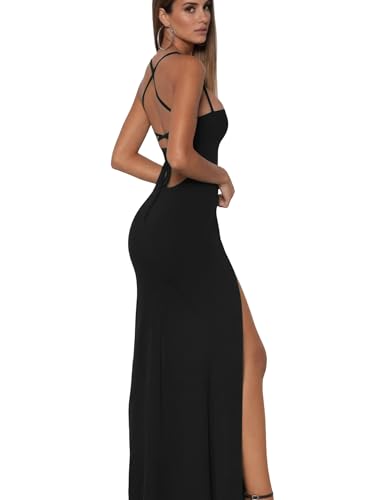 Ulovmi Formal Wedding Guest Dress Women Sexy Bodycon Elegant Maxi Gown for Evening Dinner Prom High Slit Square Neck Backless - Image 3