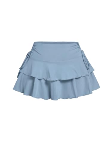 Solid Color Drawstring Waist Ruffle Hem Casual Skirt 2025 Fashion Skirts for Women