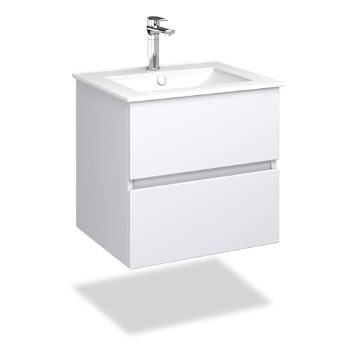VILSTEIN Waschbecken mit Unterschrank – Set 80 cm in Weiß – Waschbeckenunterschrank [MIT Soft-Close SCHUBLADEN] & Keramik-Waschbecken – Modernes Badezimmermöbel aus feuchtigkeitsbeständigem Material