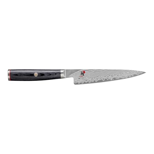 Miyabi Kaizen II Japanese 4.5-inch Utility Knife, Versatile Kitchen Knife, Black Pakkawood Handle, 48-Layer Flower Damascus Pattern, Handrafted in Seki, Japan