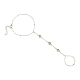 Gjinxi Hand Chain Bracelet for Women, Dainty Finger Ring Bracelet Hand Chain, Adjustable Diamond Cubic Zirconia Beaded Slave Bracelets, Silver Fashion Nail Bracelets Stack Simple Jewelry Gifts(Gold)