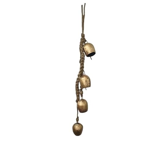 Mango Gifts Rustic Iron 4 Vintage Metal Bells Hanging Windchime with Rope Relaxing Tranquil Wind Chimes 45 cm Length