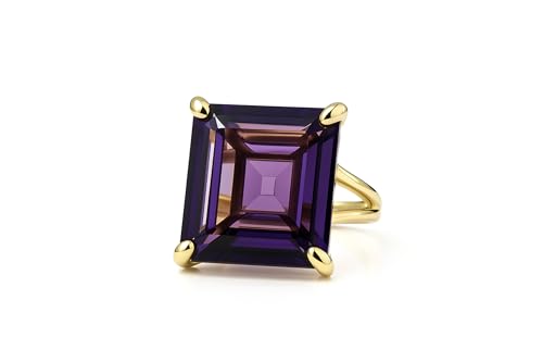 Bague en or 14k pour femme Anémone - Bague double avec améthyste - Bague en pierre semi-précieuse à la mode - Cadeau pour femme, maman, sœur - avec boîte...
