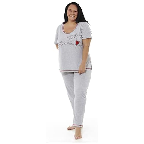 mabel intima Pijama Manga Corta PANTALAÓN Largo Gris VIGORÉ Estampado Letras-CORAZÓN Rojo Talla 46 100% ALGODÓN Lavar del REVÉS Y NO Usar Secadora Cover