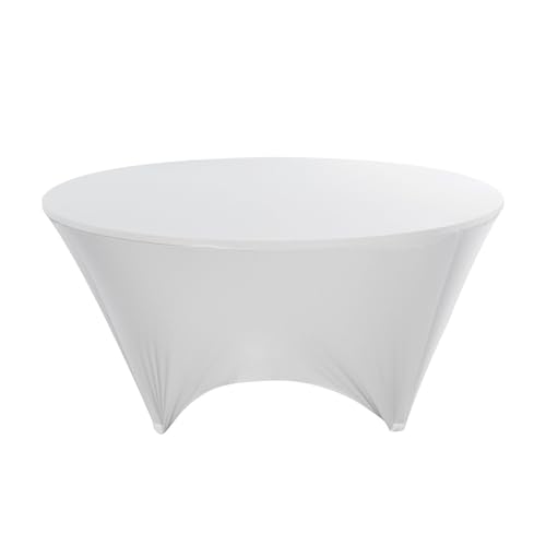 Restaurantware Table Tek 72 x 30 Inch Round Table Covers, 10 Washable Spandex Tablecloths - Wrinkle-Free, Durable, White Polyester Fitted Tablecloths, for Parties, Banquets, or Weddings