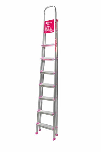 Image of Casa Copenhagen Designed in Denmark, 8-Step Foldable Aluminium Ladder Laser Cut with Super Advance Sure-Hinge Technology,7 Years Warranty - Silver