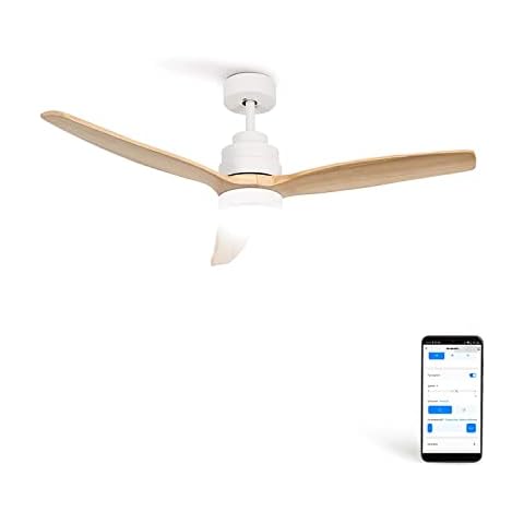 CREATE / WINDSTYLANCE DC/Ventilador techo con Luz motor DC blanco con aspas madera natural/Silencioso, Luz regulable, con WIFI Cover