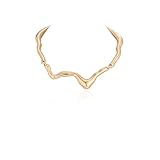 Punk Irregular Liquid Metal Clavicle Necklace for Women,Chunky Geometric Metallic Choker Necklace Grunge Jewelry (Gold)