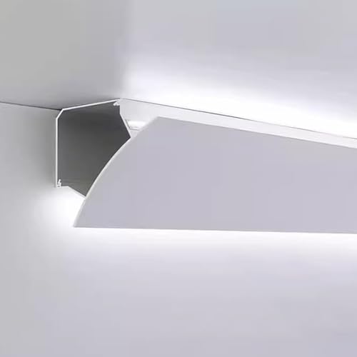 Moldura Iluminacion Canal de Aluminio para Tiras de Led, Difusor de Moldura de Techo o Pared con Led, Moldura de Iluminación Indirecta para Sala de Estar, Riel de Moldura para Luces Decorativas(4.5 m(
