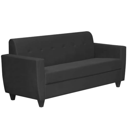 Image of FURNY Aura 3 Seater Fabric Sofa Set with 2 Puffys for Living Room - (Dark Grey)