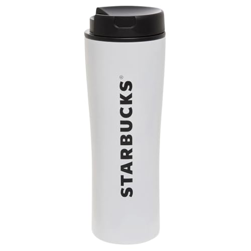 Starbucks Steel Vacuum Coffee Tumbler With Black Swivel Lid, White, 16 Oz