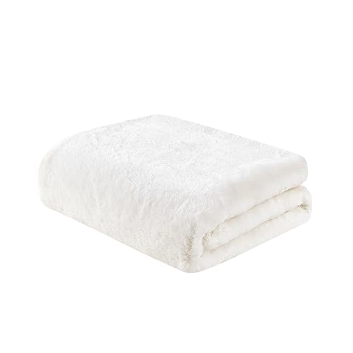 Madison Park Reversible Faux Fur Throw Blanket For Winter, Premium Warm Fuzzy Cover, Luxuriously Soft Velvet Texture Reverse, Cozy For Lounging On Couch, Sofa Ideal For Home Office, 50X60 Ivory #TOP6
