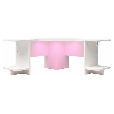 NTENSE Mod Corner Gaming Desk with LED Light Kit, White Cover