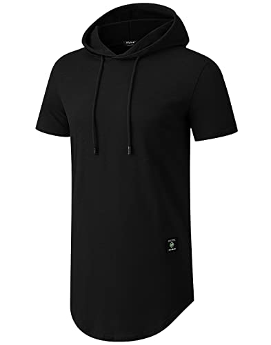 Aiyino Men's Short Sleeve Athletic Hoodies Sport Sweatshirt Solid Color Fashion Pullover Xl Black #TOP3