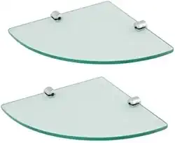 Kit 2 Prateleiras de Vidro Incolor de Canto para Banheiro 30cm com 2 Suportes Design Moderno, Ideal para Organizar Produtos de Higiene e Decorar com Elegância e Funcionalidade