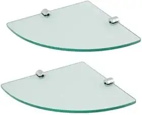 Kit 2 Prateleiras de Vidro Incolor de Canto para Banheiro 30cm com 2 Suportes Design Moderno, Ideal para Organizar Produtos de Higiene e Decorar com Elegância e Funcionalidade