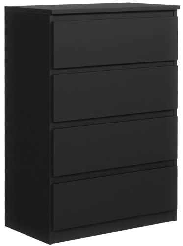 meble masztalerz Kommode Schwarz Matt mit 4 Schubladen 70 cm, Sideboard Wohnzimmer, Kommode Schlafzimmer H: 102 cm, B: 70 cm, T: 39 cm Kommode mit Schubladen, Schubladenschrank