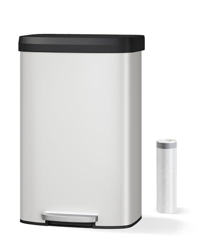 Image of IDEALHOUSE Step-on Stainless Steel Kitchen Trash Can,21.1 gal / 80 l Large Capacity, Rustproof Metal Garbage Bin with Soft Close Lid, Removable Inner Bucket & Rear Handle,Garbage Can for Home Office