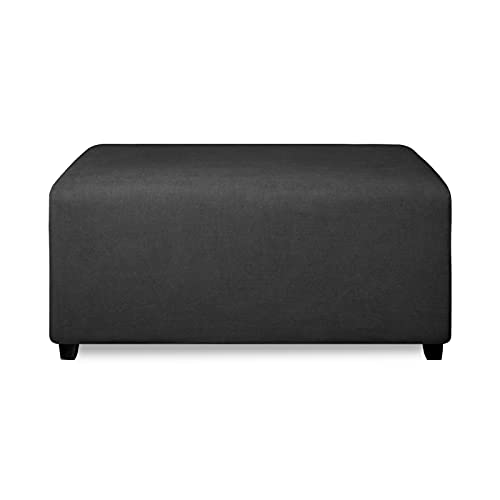 PureFit Super Stretch Soft Form Fit Ottoman Cover Rectangle - Ottoman Slipcovers for Foot Stool & Folding Storage Furniture for Living Room with Nonslip Elastic Bottom (Large, Dark Gray) Lar
