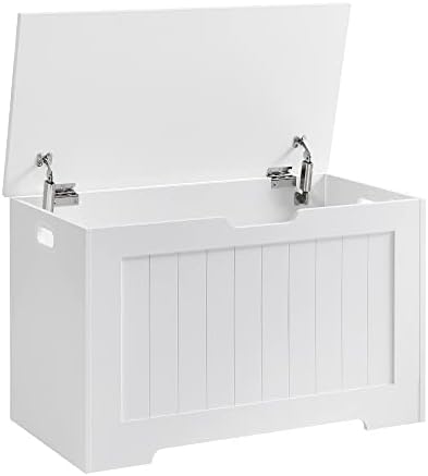 VASAGLE Storage Chest, Storage Bench, Entryway Bench with 2 Safety Hinges, Shoe Bench, Modern Style, 15.7 x 29.9 x 18.9 Inches, for Entryway, Bedroom, Living Room, White ULHS11WT