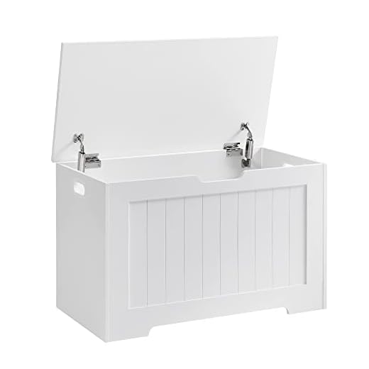 VASAGLE Taburete de Almacenamiento Banco con Zapatero Caja para Juguetes Taburete para Cama Gran Capacidad Tablero MDF Blanco LHS11WT