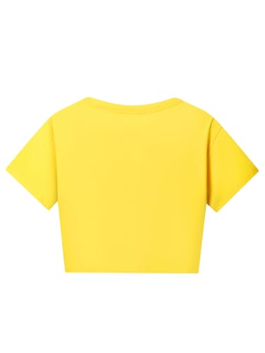 Kids Girls Sports Outfits Cotton Short Sleeve T-shirt Shorts Set For Summer Casual Workout Dance Yellow 13-14 Years2