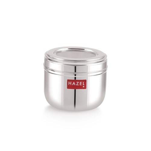 Image of HAZEL Stainless Steel Transparent Lid Containers 500ml | Versatile Storage Jars with See-Through Top | Nesting Kitchen Canisters for Spices, Snacks & Grains