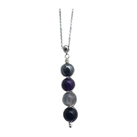 LFaize (Silvertone) Negative energy protection crystal necklace,Empath protection necklace,Hematite, Amethyst, Labradorite, Black tourmaline Cover