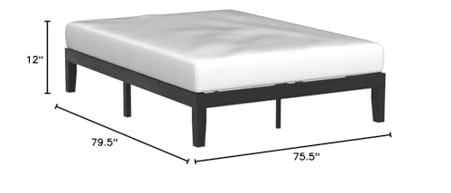 Mellow Naturalista Classic 12 Inch Solid Wood Platform Bed with Wooden Slats, King, Black