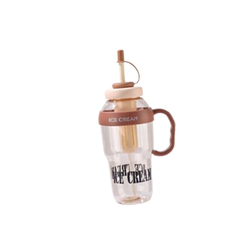 RNXRZANK Botella de Agua Portátil para Niños y Niñas Taza de Bebida de Gran Capacidad con Pajilla Vaso de Plástico para Hidratación Diaria Apta para Viajes, Marrón Claro, tal como se describe