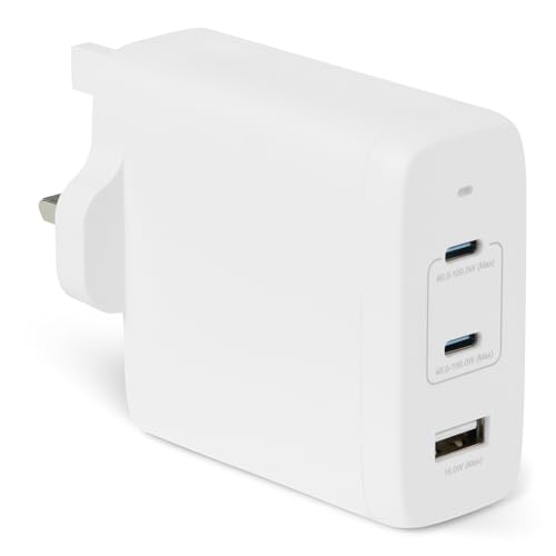 Amazon Basics Fast Charging USB C Nano GaN Wall Charger 120W 3-Port for Laptops Tablets Phones White